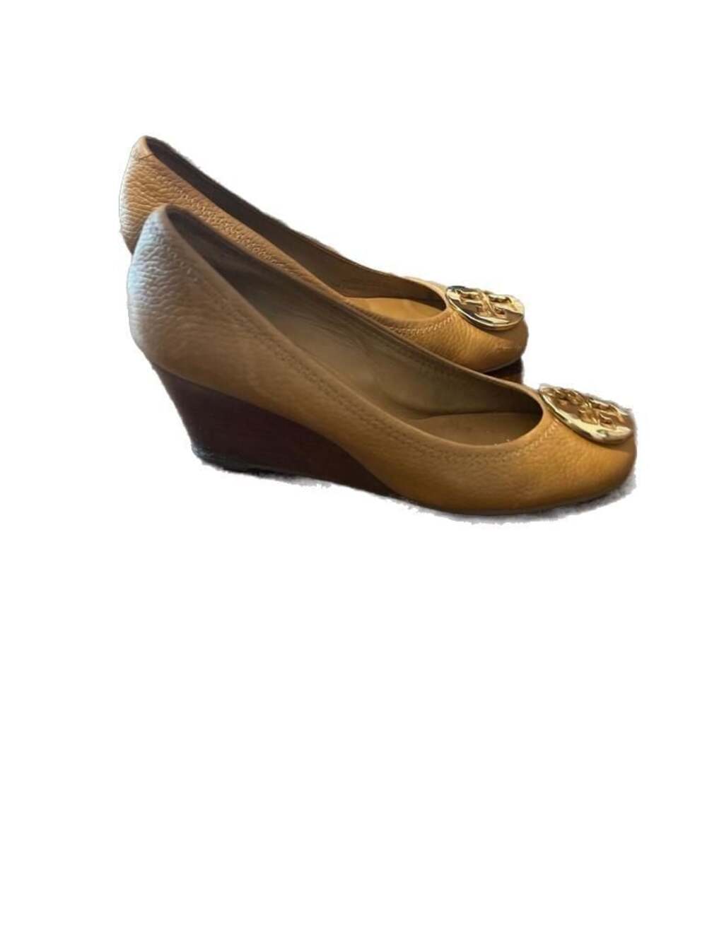 Tory Burch Tan Leather Medallion Wedge Pumps Heels Size 7M "As Is" Parts, Repair - Picture 6 of 11